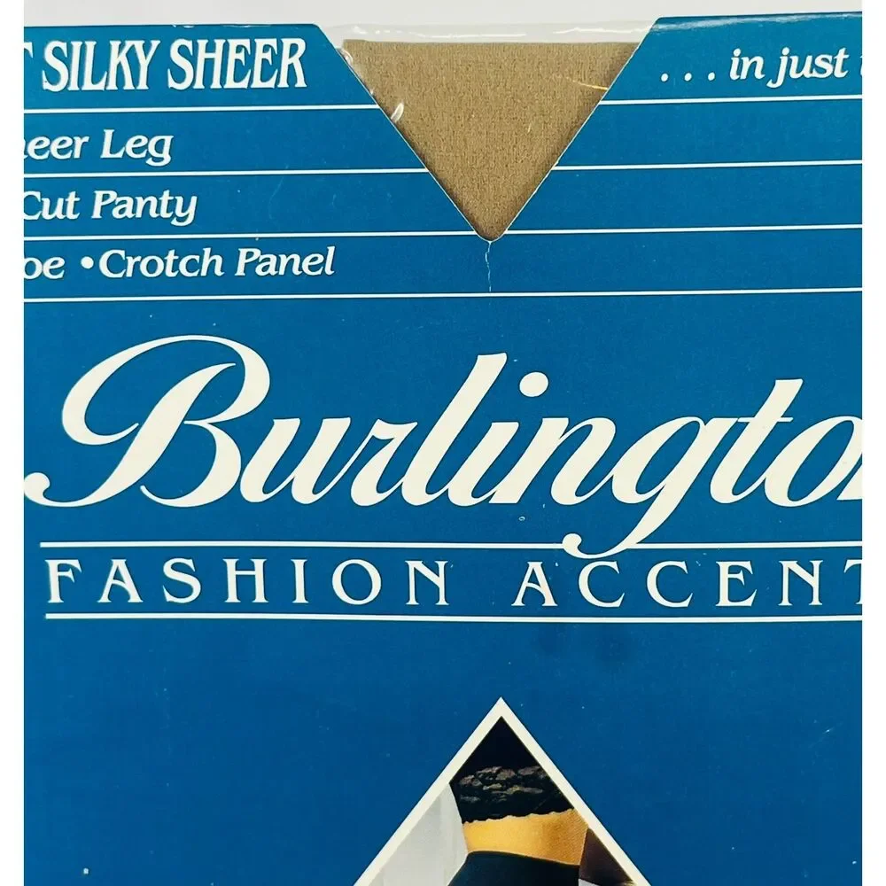 NOS Burlington French Cut Silky Sheer Pantyhose 1980s Crystal Beige LONG